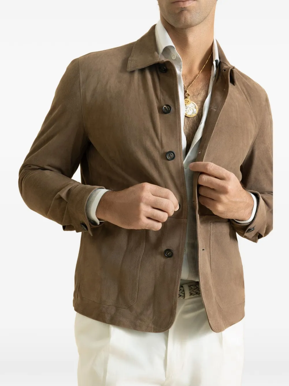  Eleventy Button Front Shirt Jacket - Neutrals 
