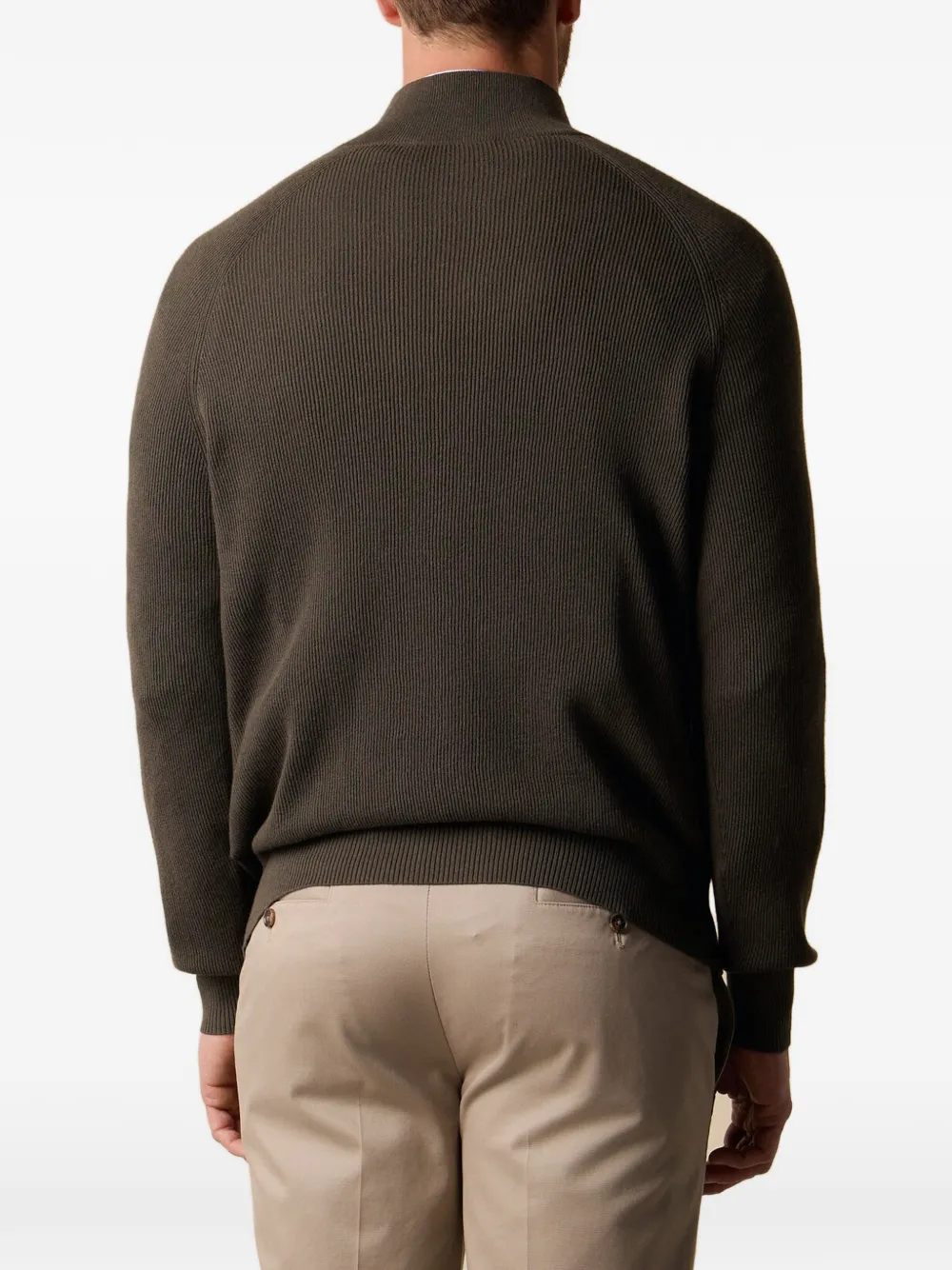 Brooks Brothers Geribbelde trui met halve rits Groen