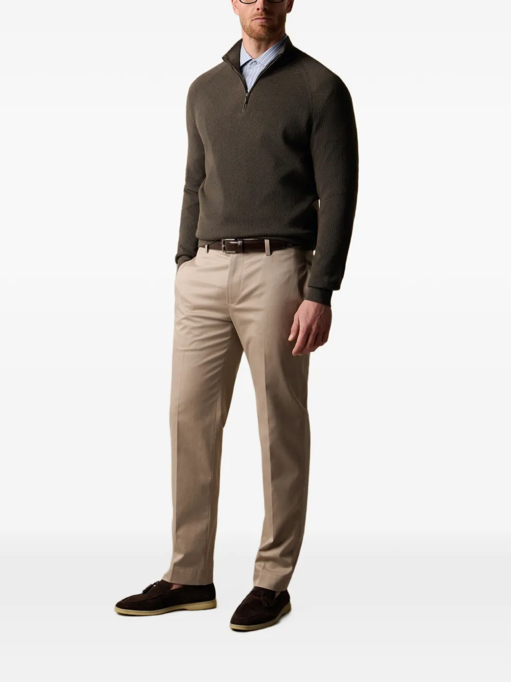 Brooks Brothers Geribbelde trui met halve rits Groen