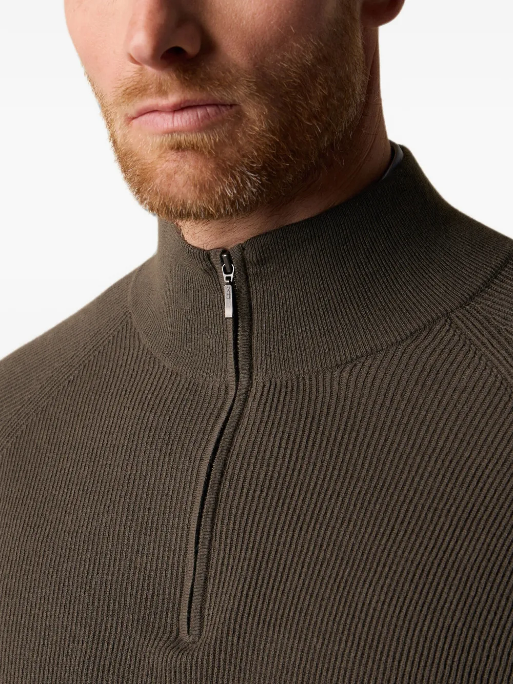 Brooks Brothers Geribbelde trui met halve rits Groen