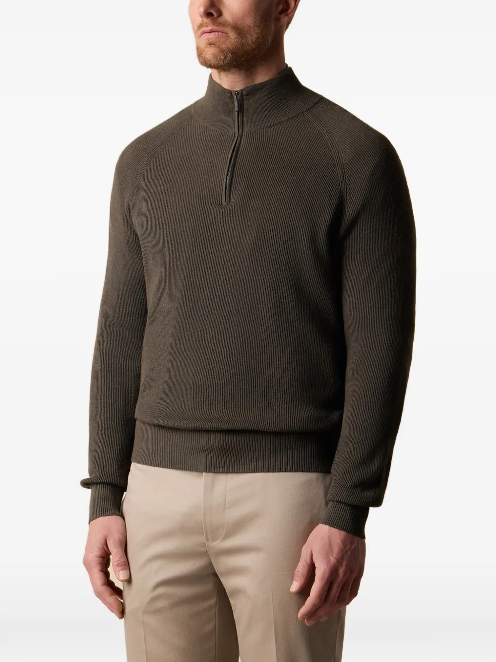 Brooks Brothers Maglione a coste con mezza zip - Verde