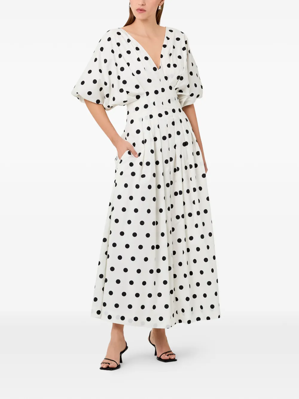  Nicholas V-neck Polka Dot Midi Dress - White 