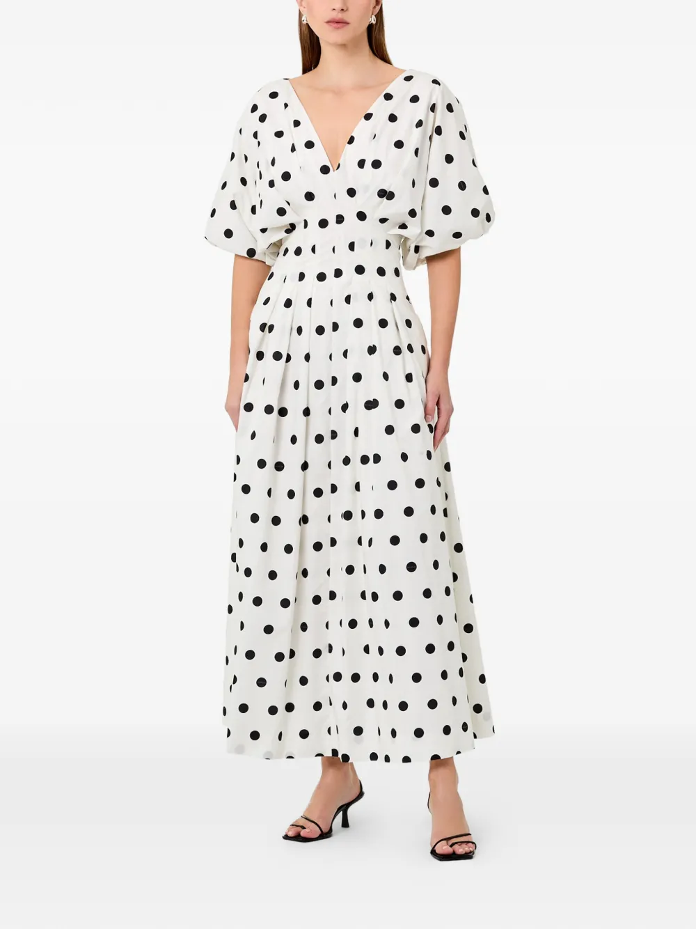  Nicholas V-neck Polka Dot Midi Dress - White 