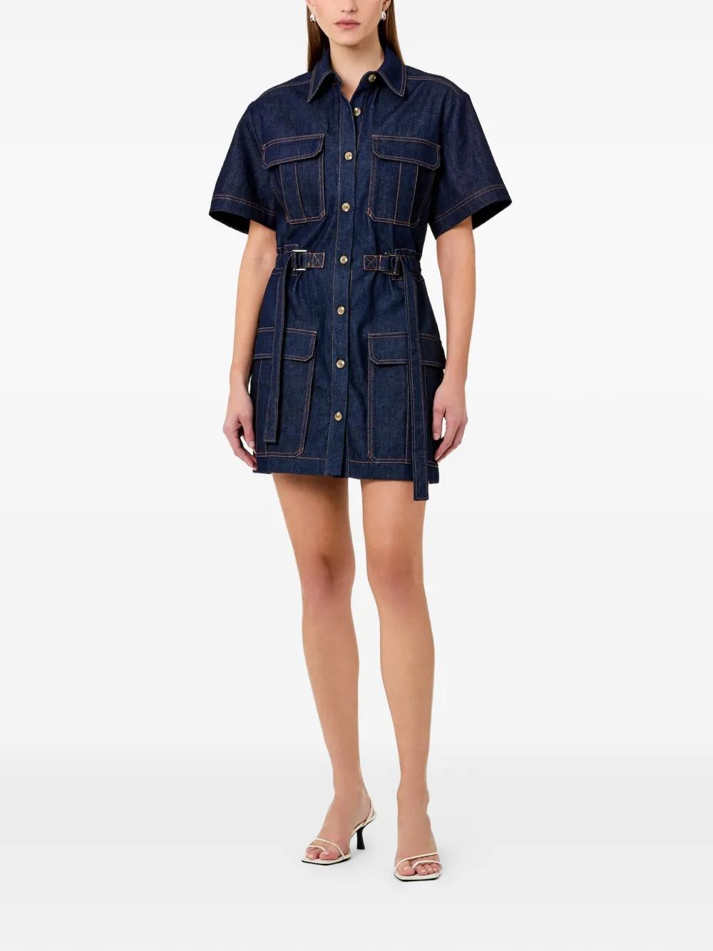 Button Belted Mini Dress