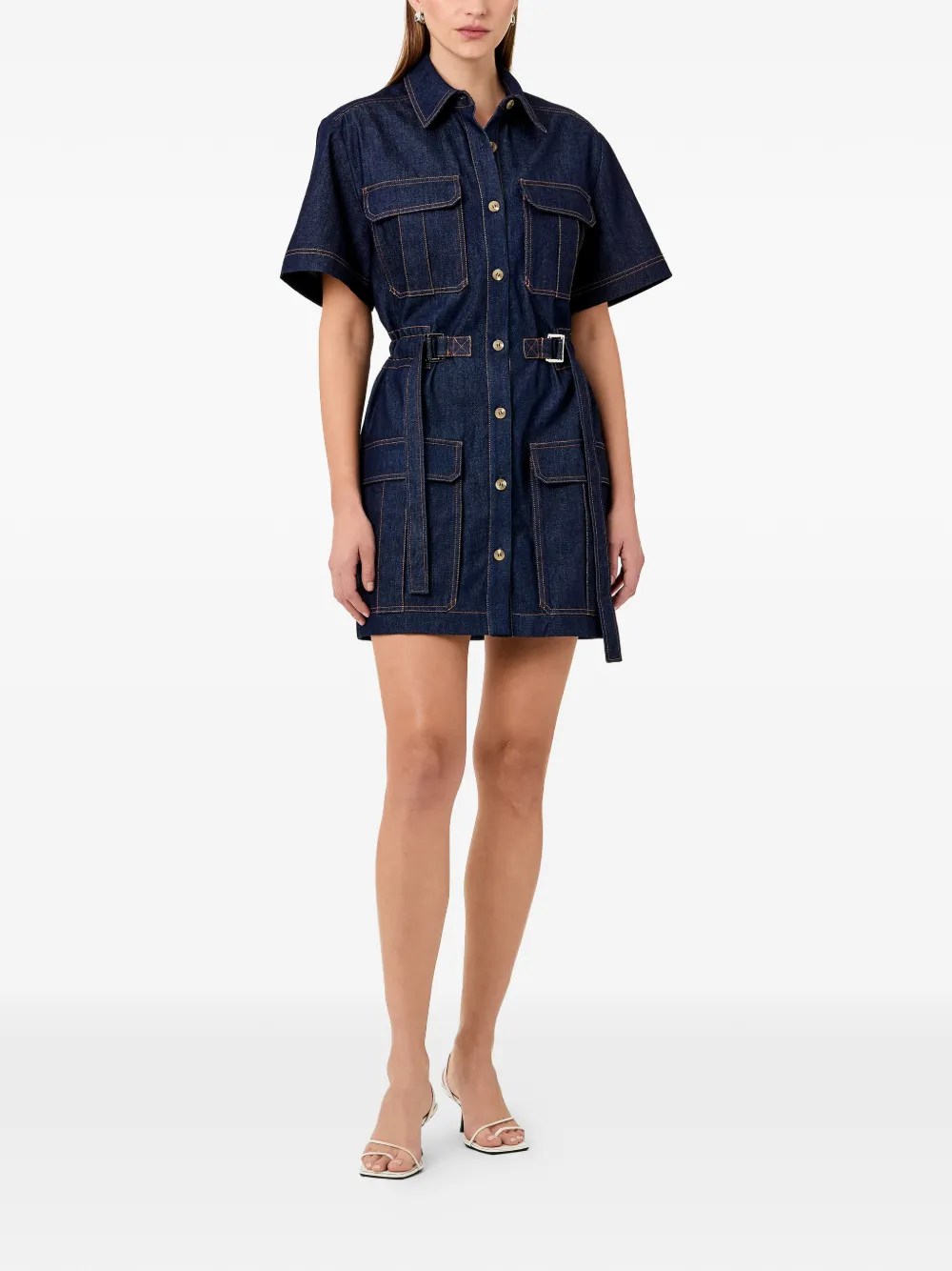 Button Belted Mini Dress