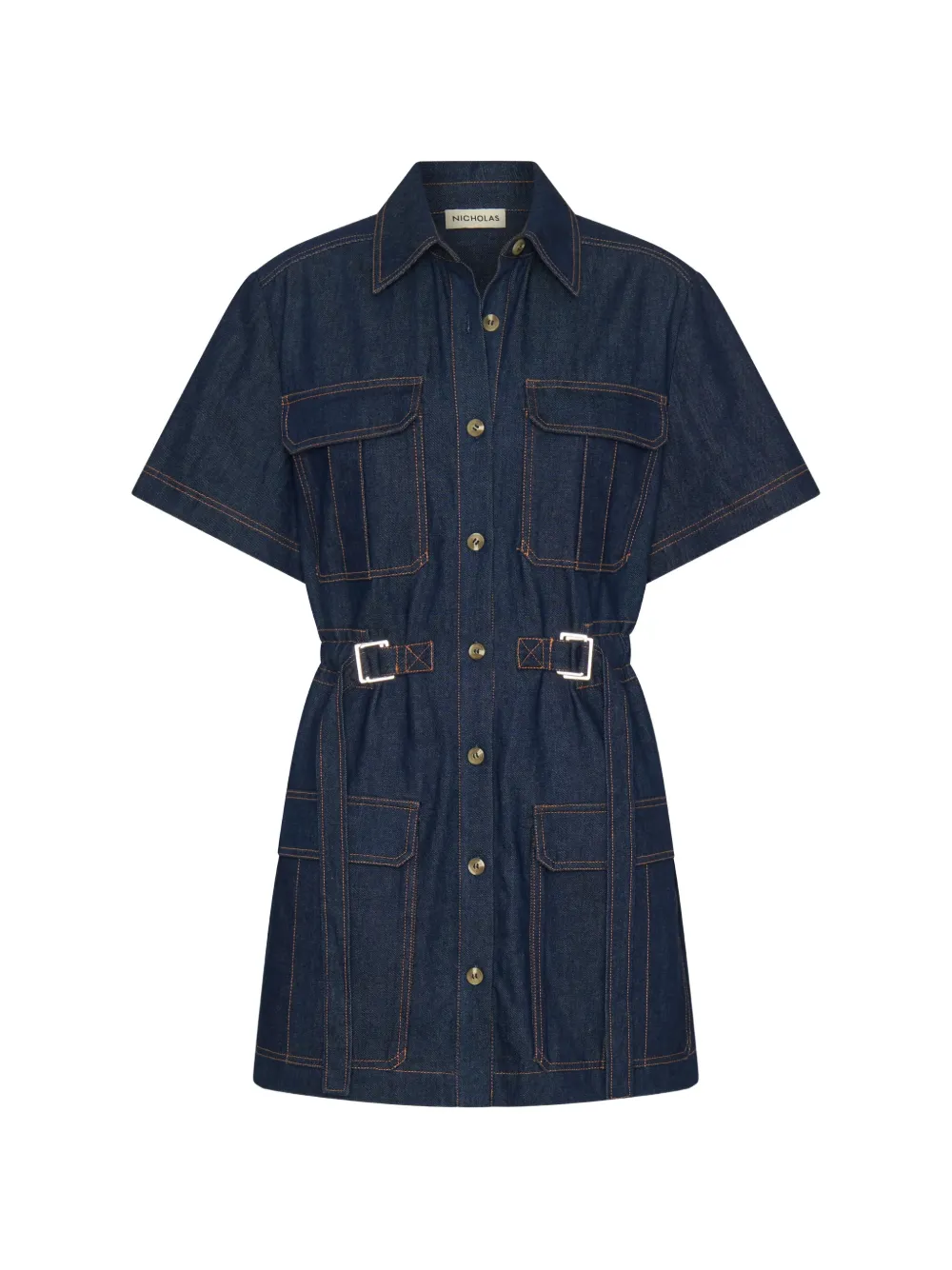 Nicholas button belted mini dress - Blu