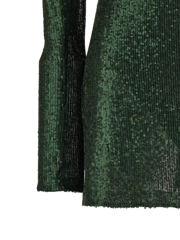 norma kamali sequin mini dress Norma Kamali Long Sleeve Crewneck Mini Dress in Clear & White