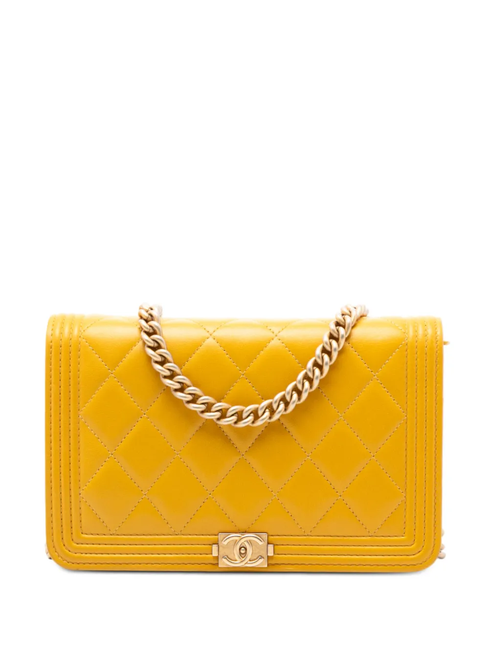 CHANEL Pre-Owned 2019 Quilted Lambskin Boy Wallet On Chain crossbody bag - Giallo