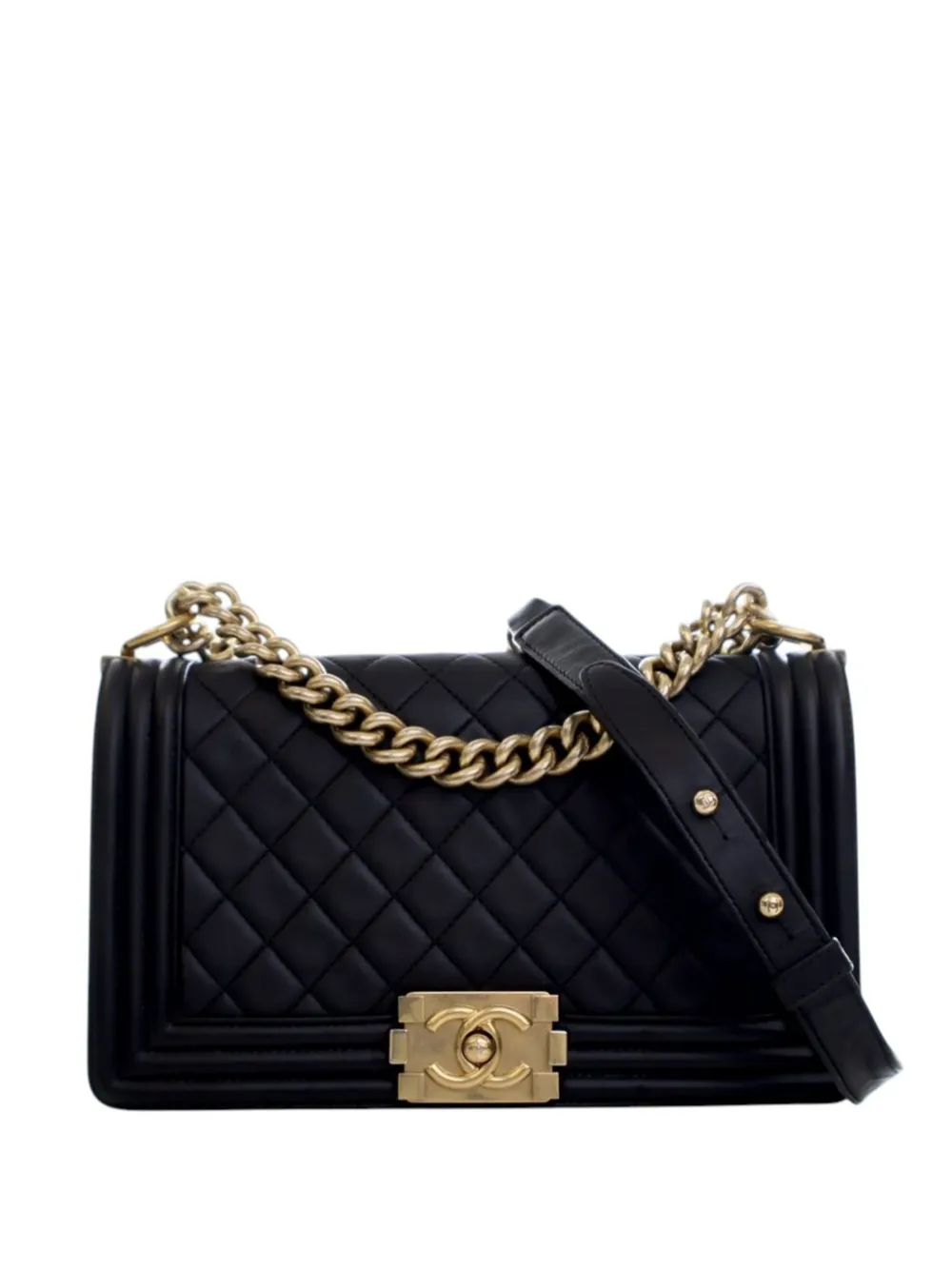 CHANEL Pre-Owned 2016-2017 Old Medium Quilted Lambskin Boy Flap crossbody bag - Nero