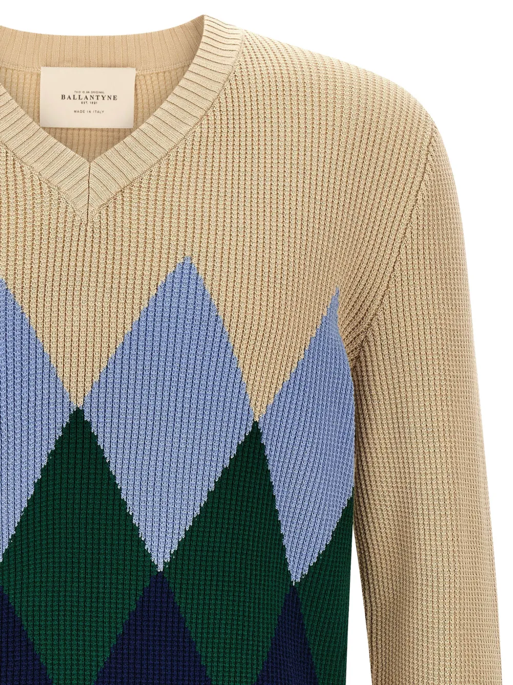 Ballantyne Trui met V-hals en argyle-patroon Beige