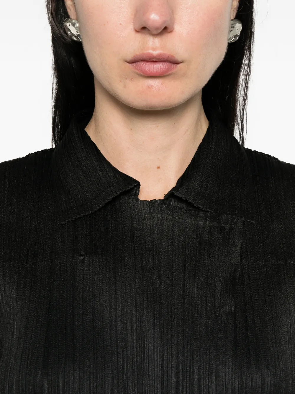 Pleats Please Issey Miyake Jack met geplooide kraag Zwart