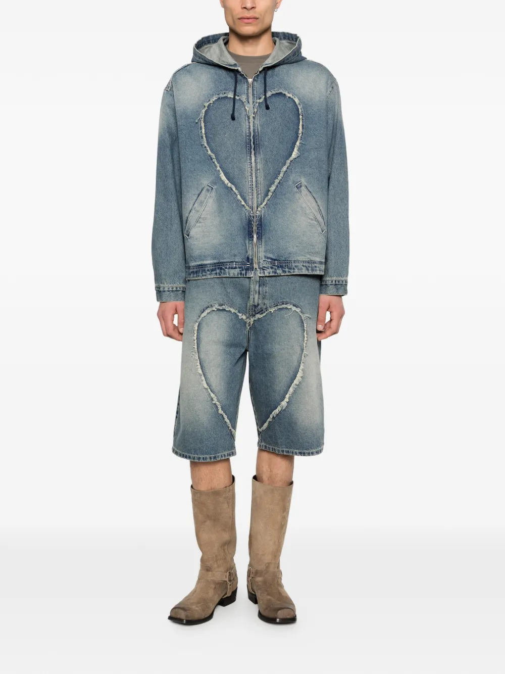 CARNE BOLLENTE Denim jack met capuchon Blauw