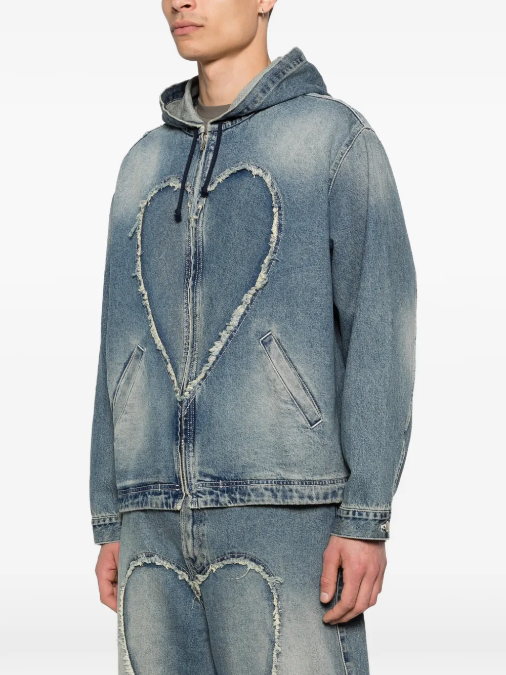 CARNE BOLLENTE Denim jack met capuchon Blauw