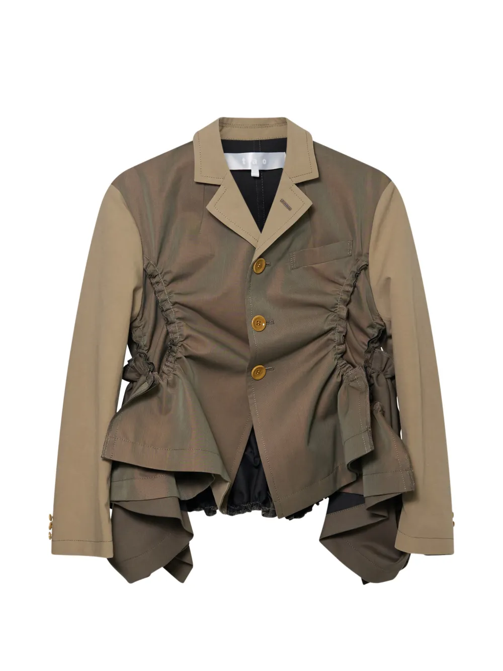Comme Des Garçons Tao Ruched Yarn-dyed Panelled Jacket In Brown