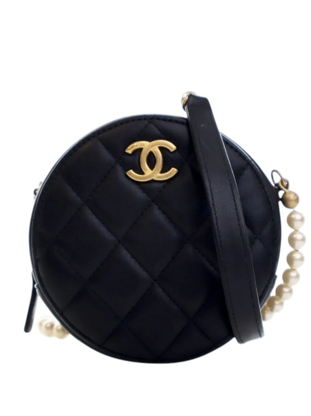 CHANEL Pre-Owned 2021 Quilted Lambskin About Pearls Round Clutch with Chain crossbody bag - Nero