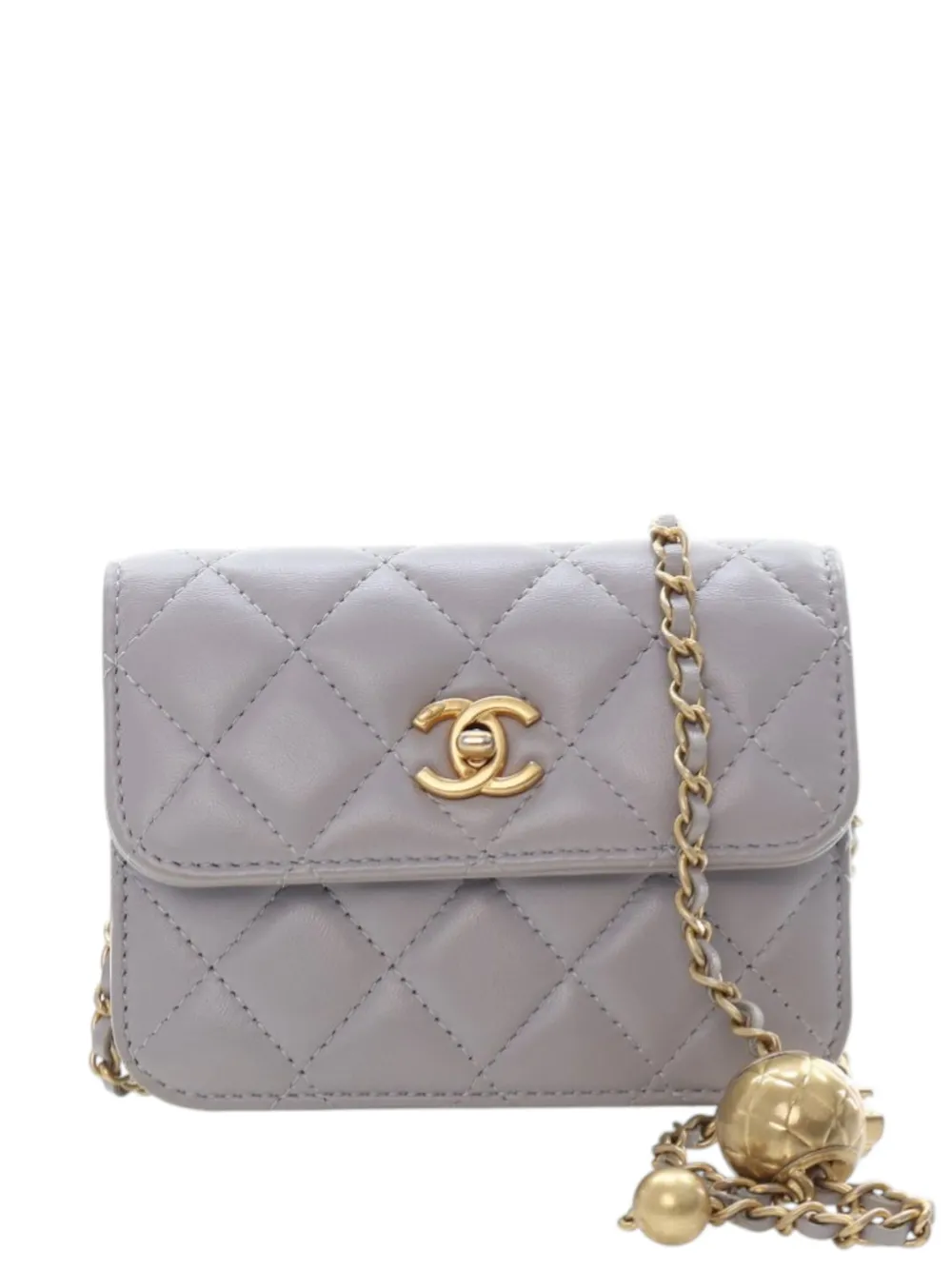CHANEL Pre-Owned 2021-2026 Mini Quilted Lambskin Pearl Crush Clutch with Chain crossbody bag - Grigio