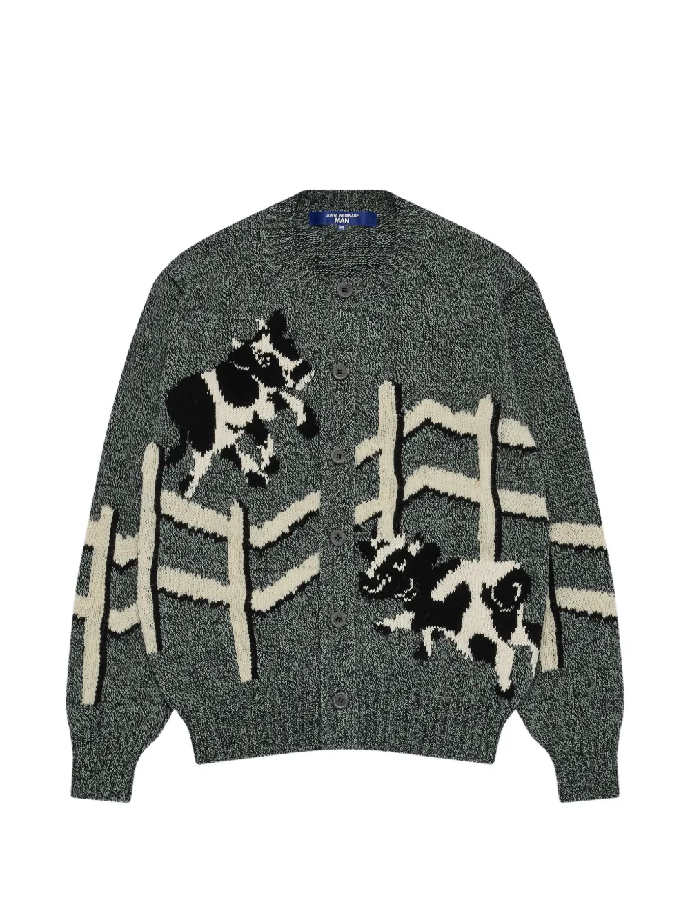 Junya Watanabe MAN cow-print cardigan - Grigio