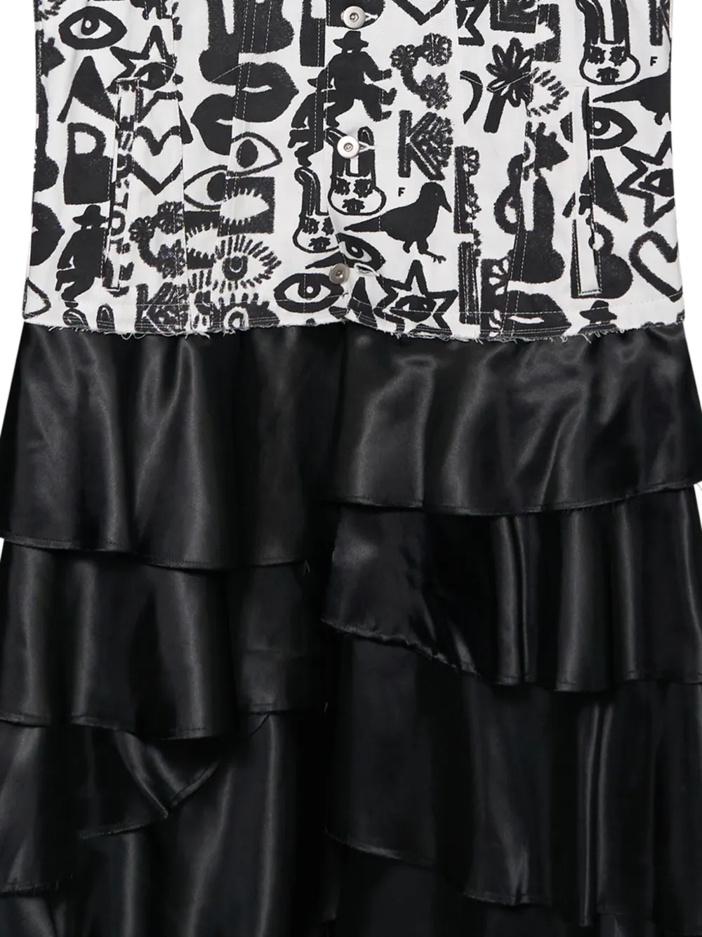 Black Comme Des Garçons Jurk met ruches en grafische print Zwart