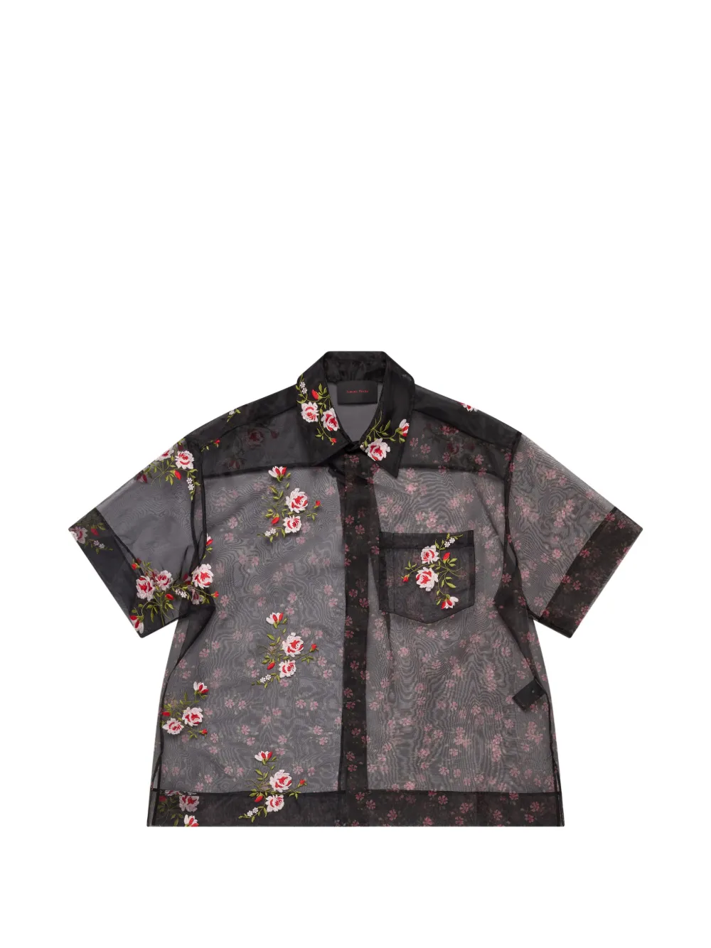 Simone Rocha floral-embroidered sheer shirt - Nero