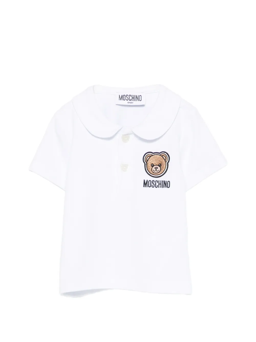 Moschino Kids logo-embroidered peter pan collar polo shirt - Bianco