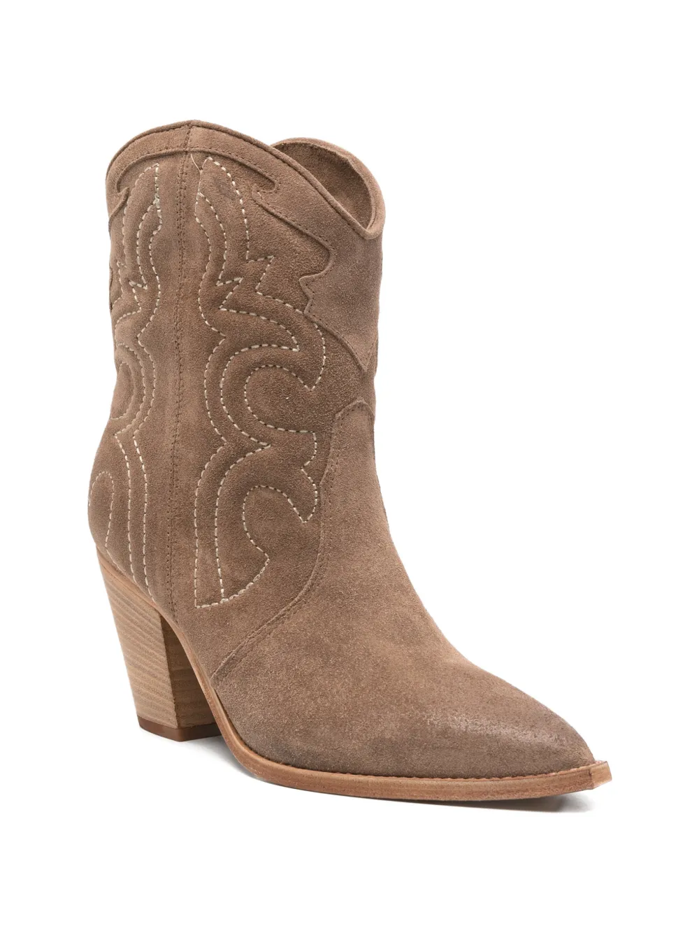 Julie Dee Laarzen met borduurwerk en puntige neus Bruin