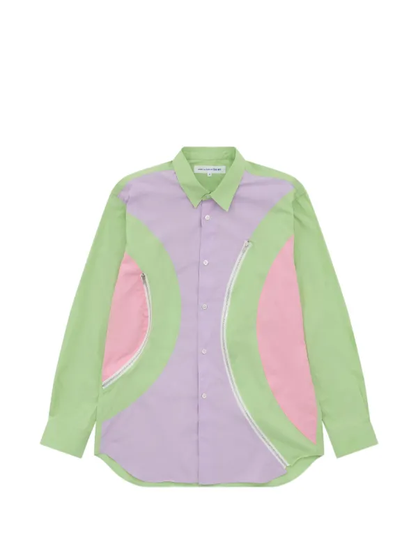 Comme Des Garçons Shirt カラーブロック ジップシャツ | グリーン