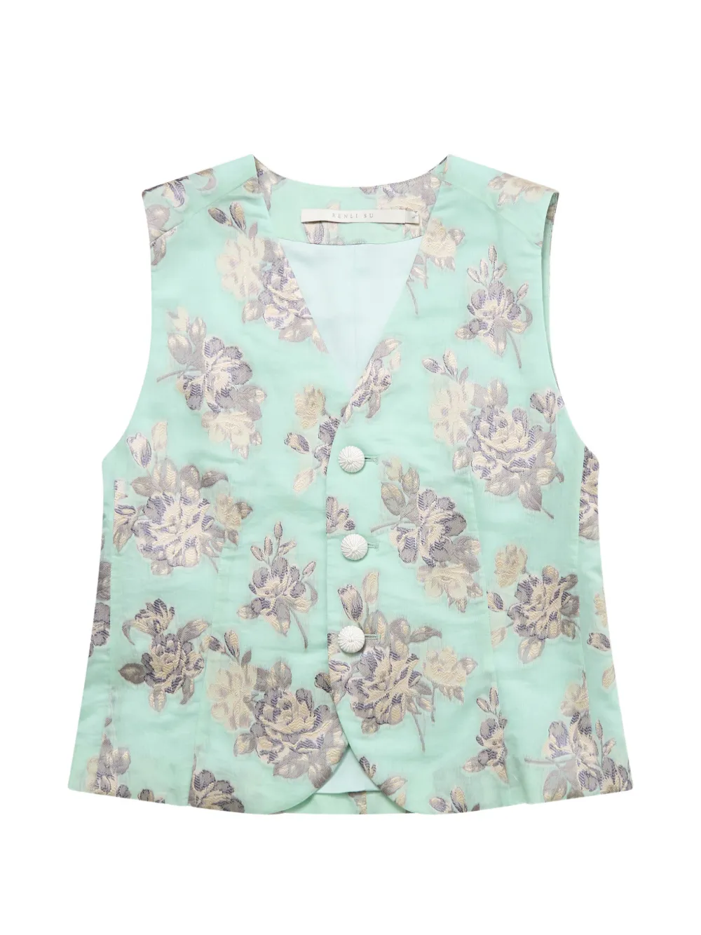 Renli Su floral-jacquard waistcoat - Verde