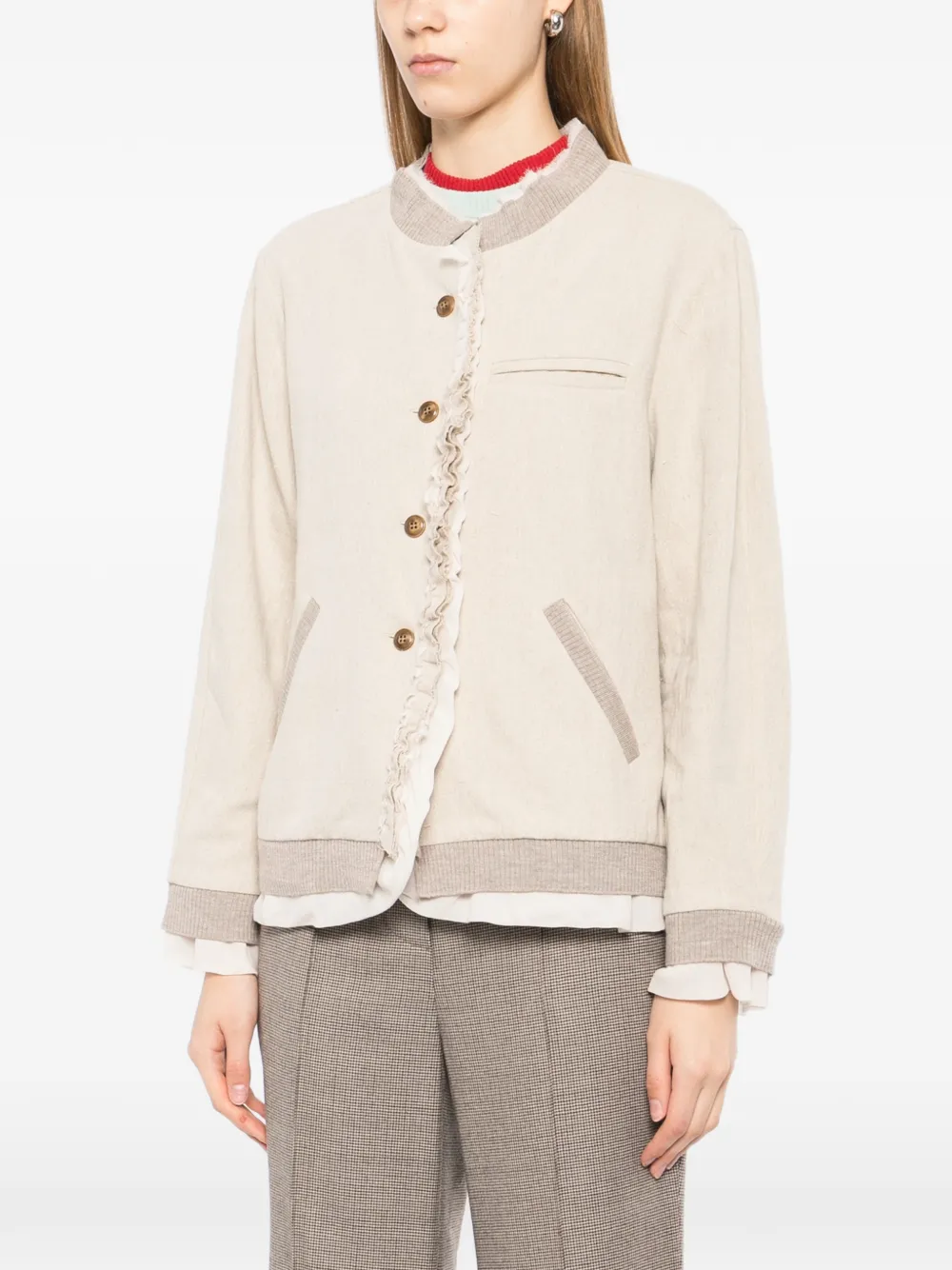  Cotemp Ruffled Button Jacket - Brown 