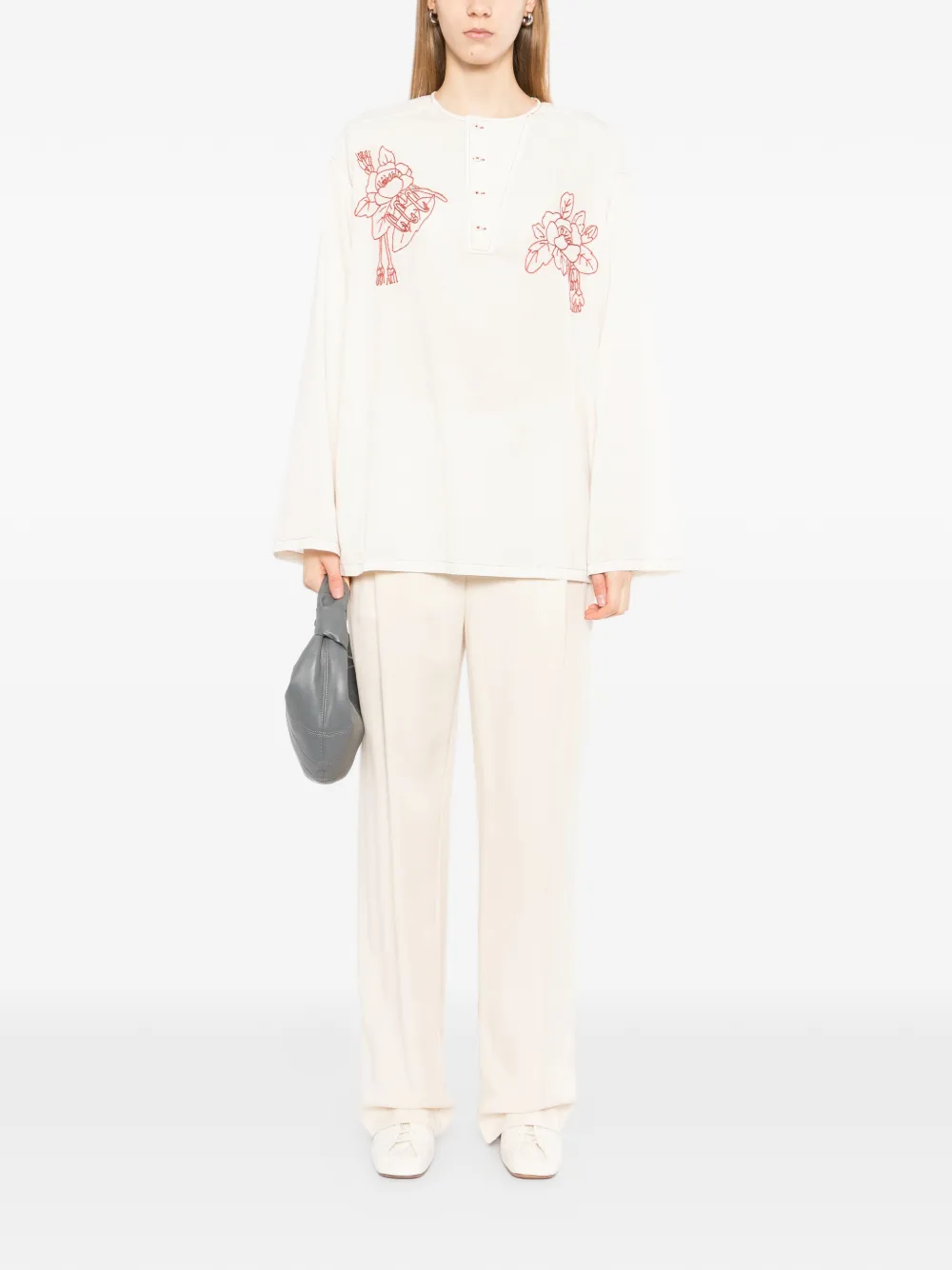  Kinyan Lam Floral Embroidery Blouse - Neutrals 