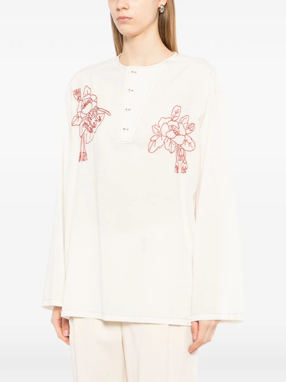  Kinyan Lam Floral Embroidery Blouse - Neutrals 