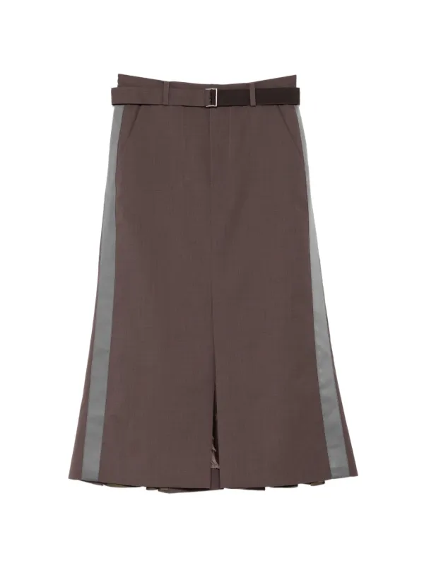 Sacai Belted Panel Skirt in Brown