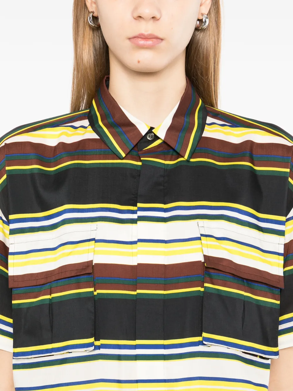 sacai Gestreept blouse met zak Bruin