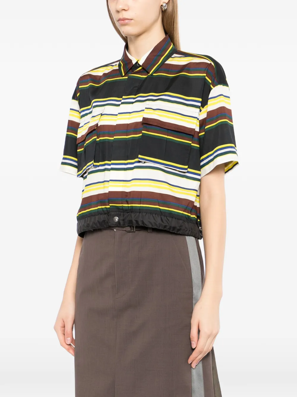 sacai Gestreept blouse met zak Bruin