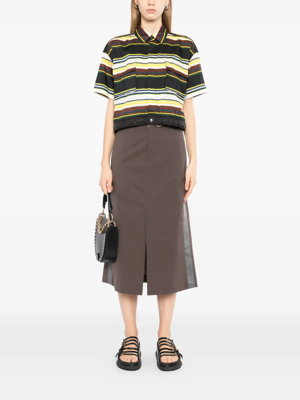 sacai Gestreept blouse met zak Bruin