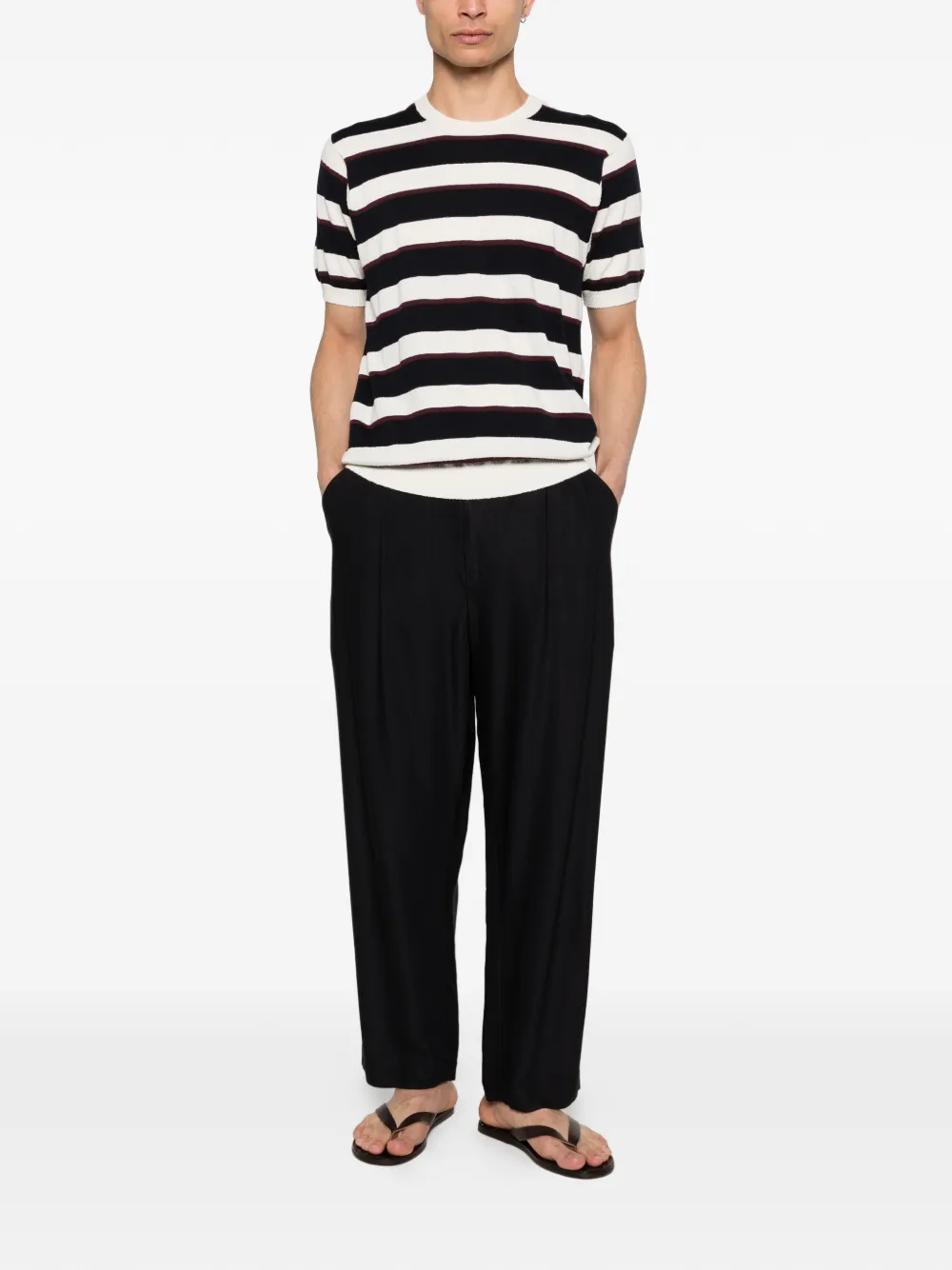  Scaglione Striped-patterb Crew-neck T-shirt - Neutrals 