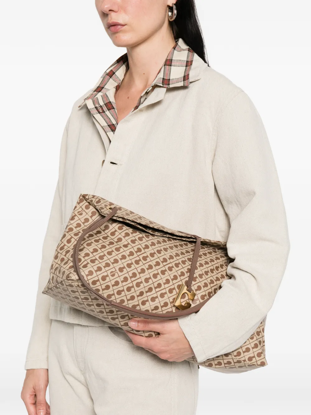  Gherardini Logo Pattern Shoulder Bag - Neutrals 