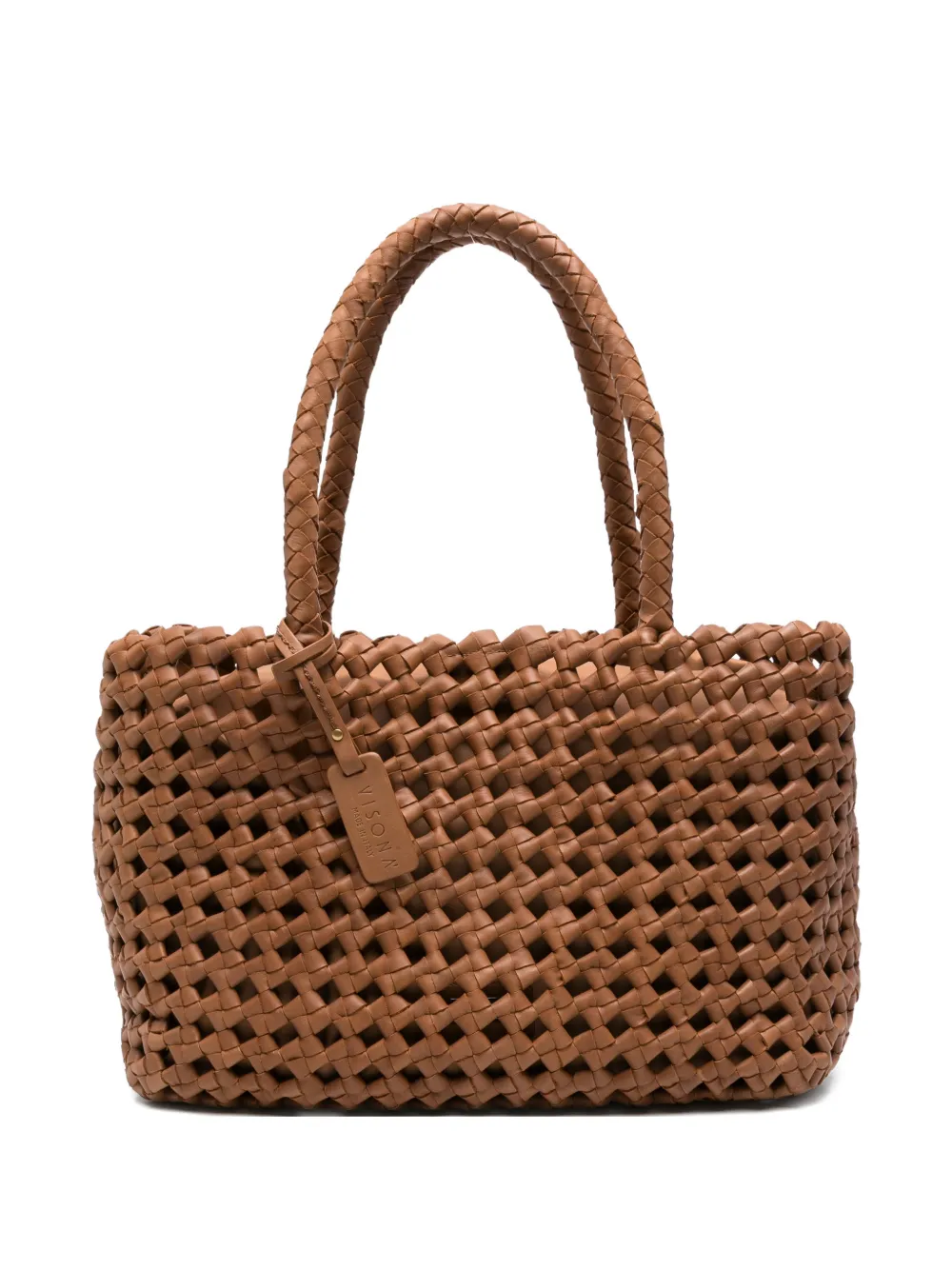VISONA` Regina woven braided tote bag - Marrone