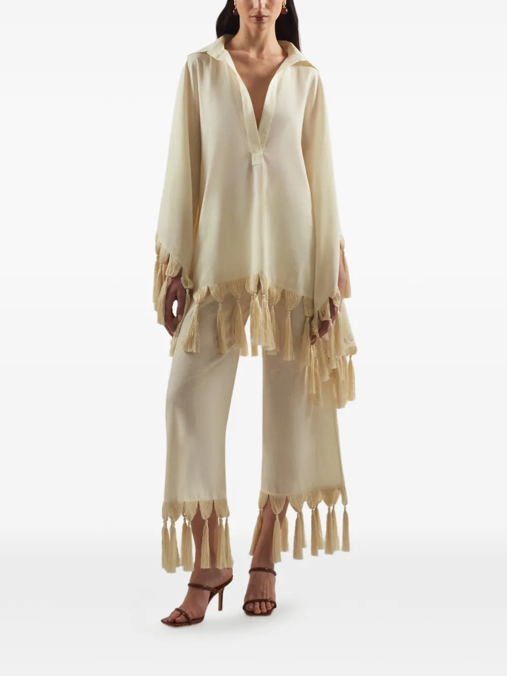 Taller Marmo Aguas Blancas tuniek met kwastje Beige