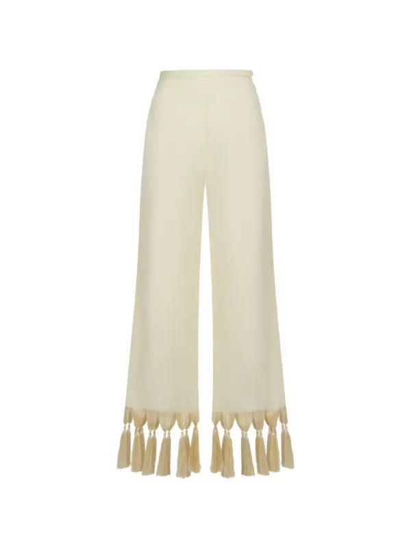 Taller Marmo Marlino Fringed Trousers in Neutrals