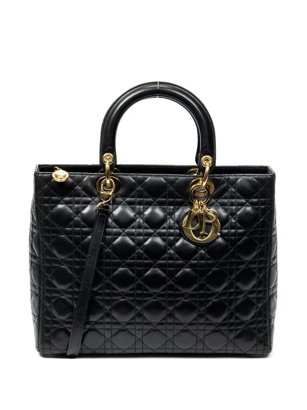 Christian Dior Pre-Owned large Lady Dior Zip square-shaped quilted shoulder bag - Nero