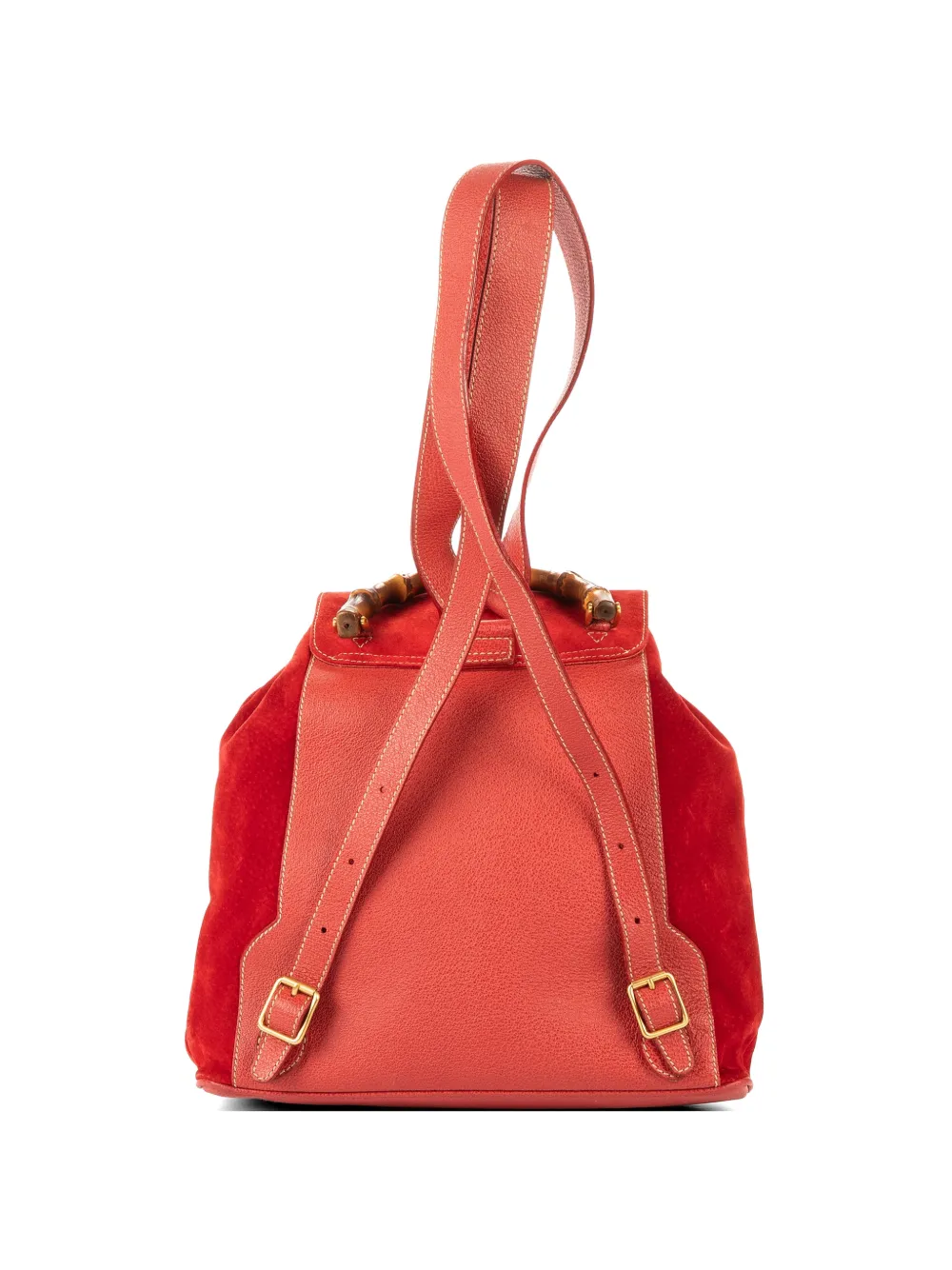 Pre-owned Gucci Large Bamboo Backpack In Red