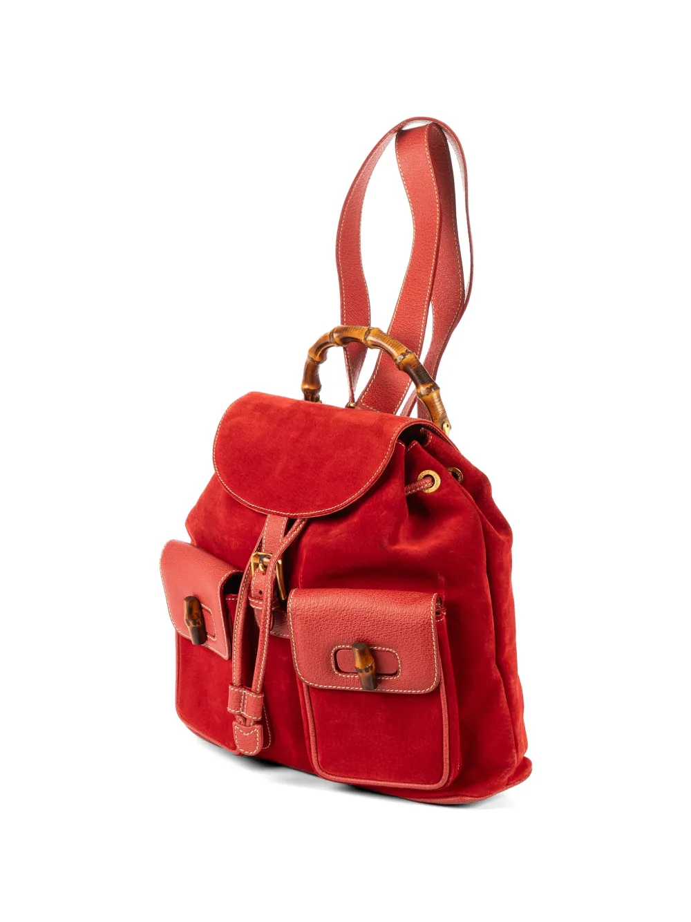 GUCCI Pre-owned Large Bamboo Backpack In Red