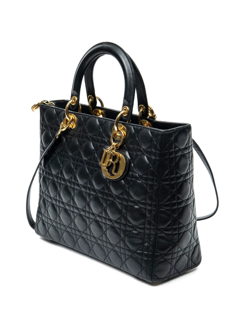 Large Lady Dior Zip Quilted Shoulder Bag