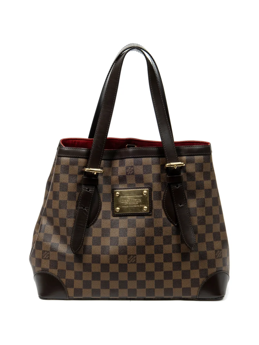 Pre-owned Louis Vuitton 2010 Mm Hampstead Checked-pattern Tote Bag In Brown