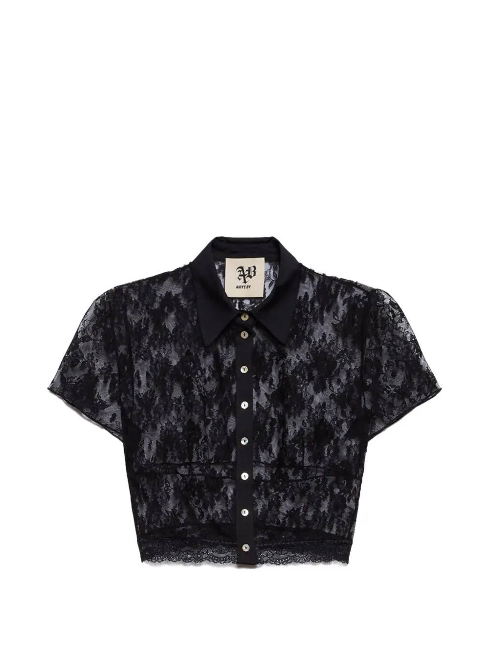 Aniye By Era floral-lace cropped shirt - Nero