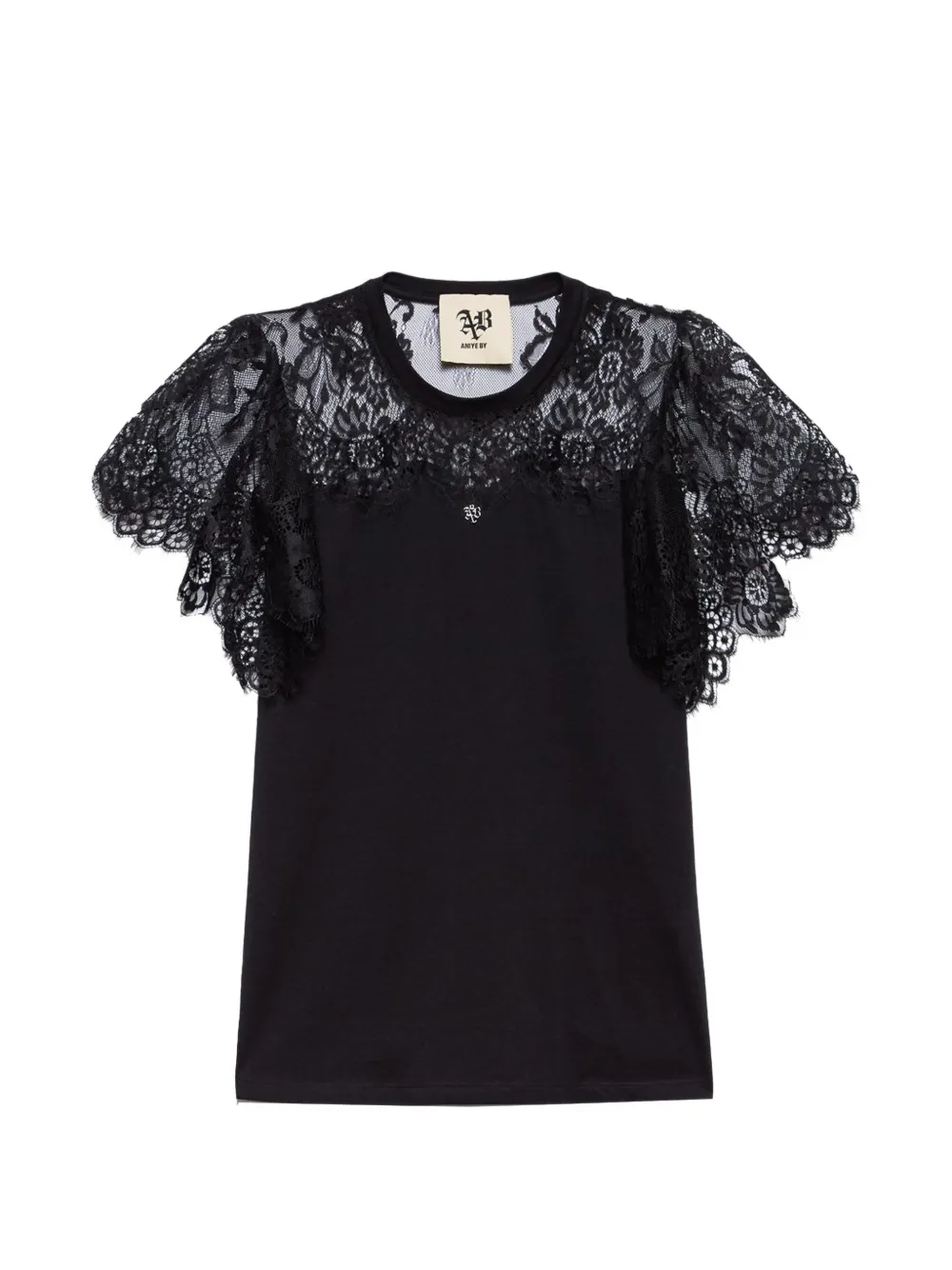 Aniye By Harlem lace-panelled butterfly-sleeve T-shirt - Nero