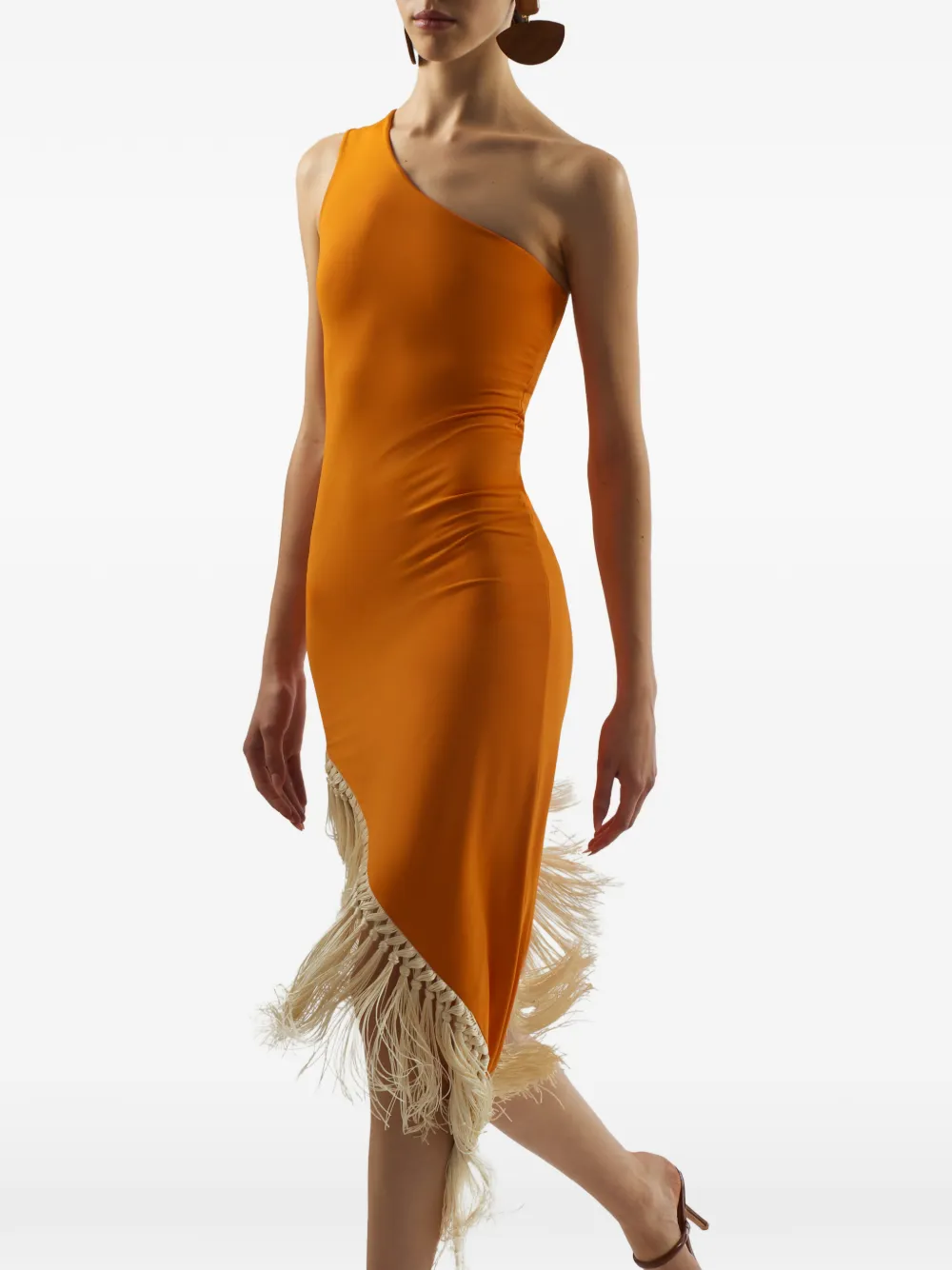 Taller Marmo Yacare asymmetrische jurk met franje Oranje