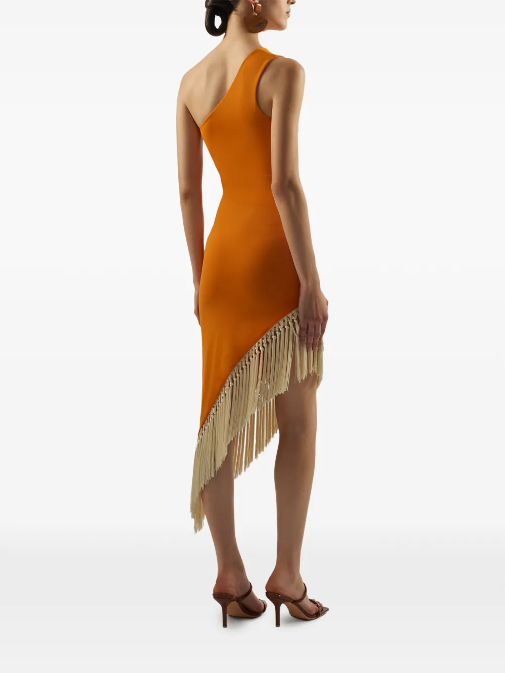 Taller Marmo Yacare asymmetrische jurk met franje Oranje
