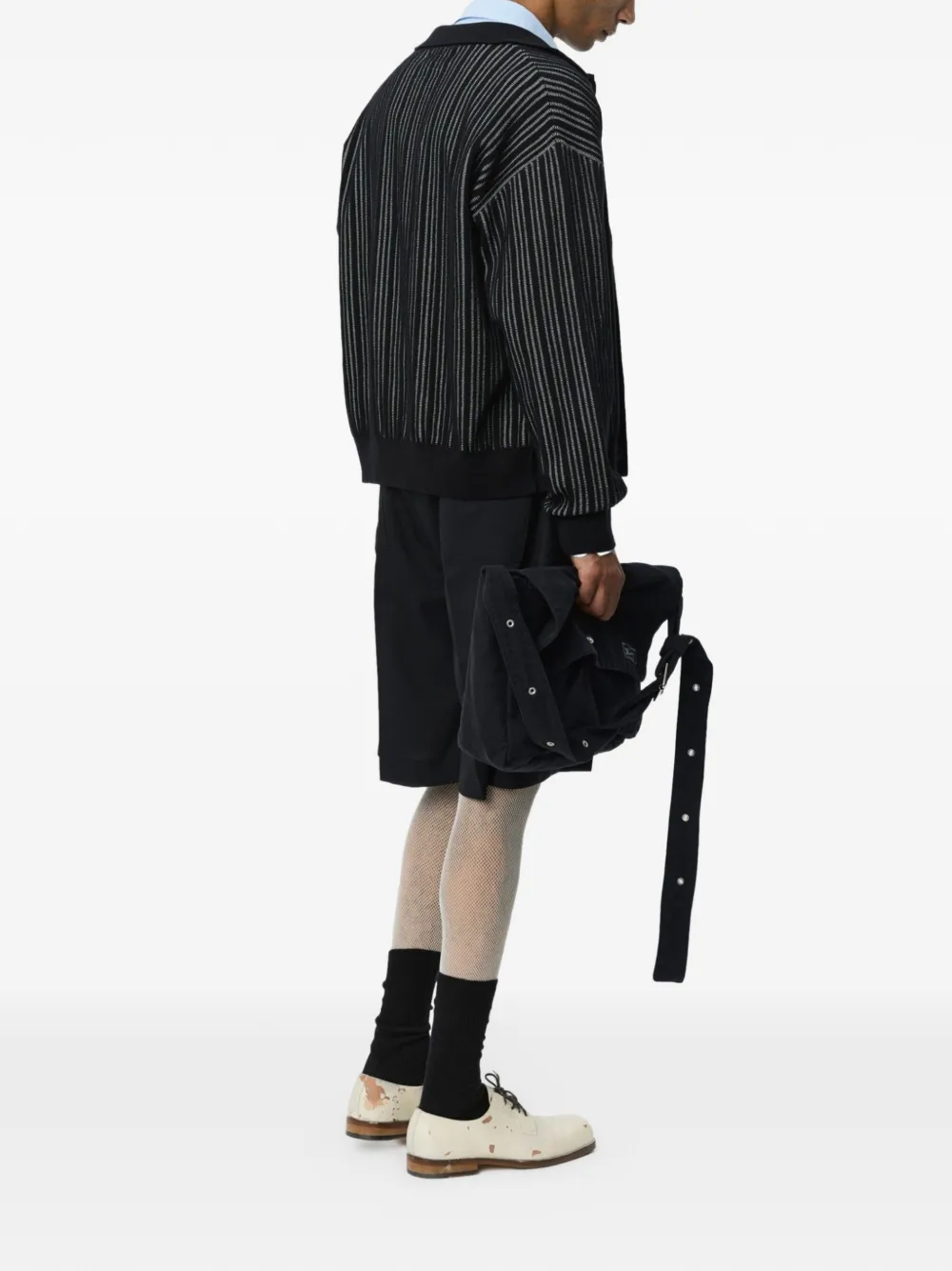  Mfpen Striped Button-up Cardigan - Black 