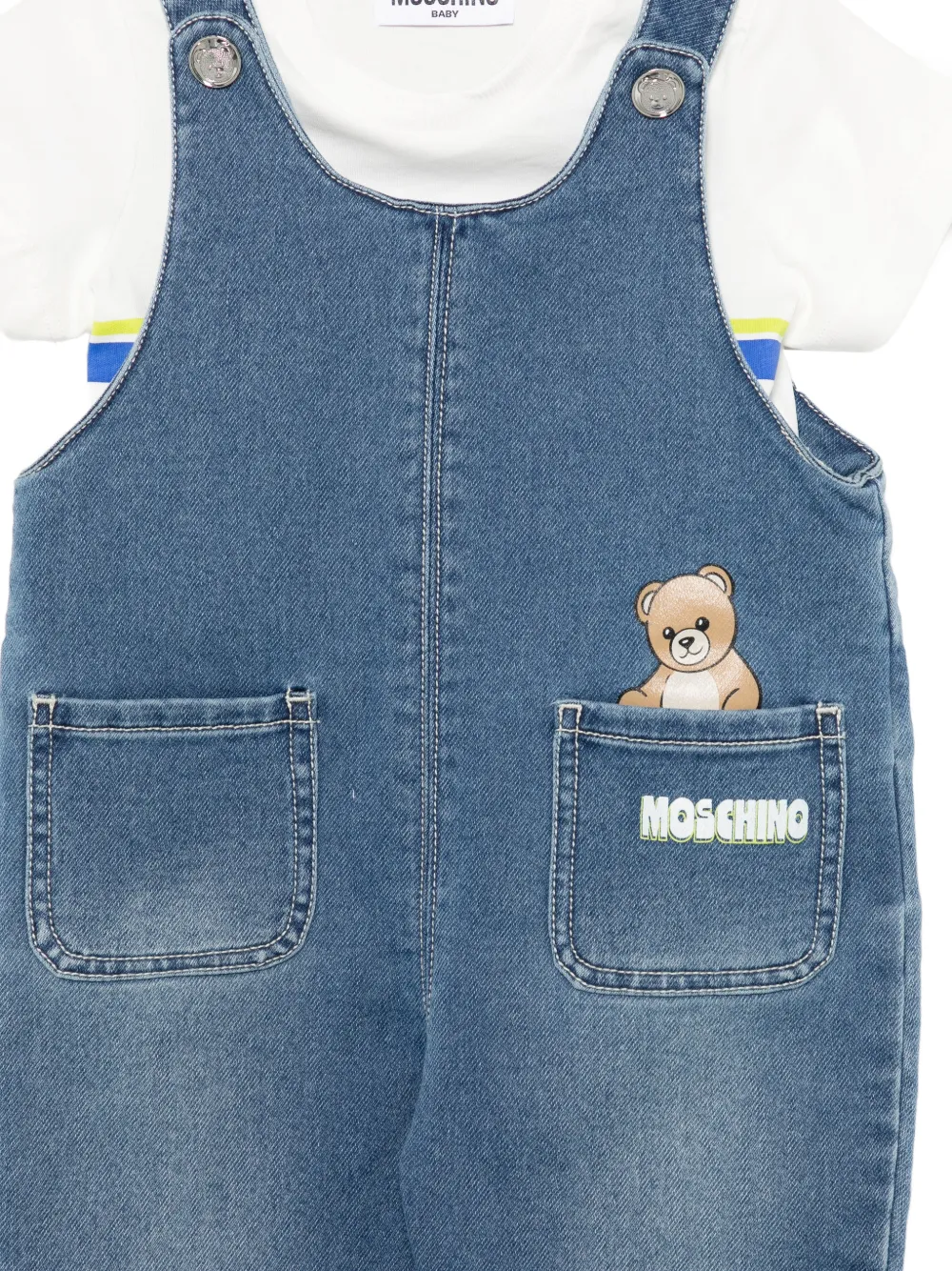 Moschino Kids Tuinbroekset met grafische teddyprint Blauw